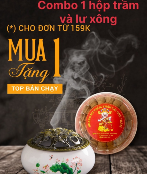 Nụ Trầm Hương tự nhiên- Combo đặc biệt 50g nụ trầm + Lư gỗ xông- hộp gỗ sang trọng